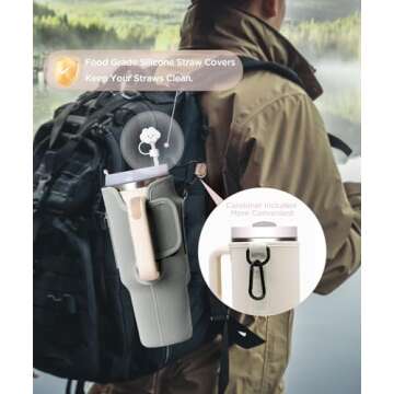 dabria Water Bottle Carrier Bag with Phone Pocket for Stanley 40/30 oz Tumbler Neoprene Water Bottle Holder Pouch with Adjustable Strap Bollus with Straw Cover & Carabiner for Stanley Cup Accessories