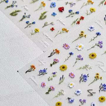 Dedyel Small Daisy Little Wild Flower Nail Stickers 5D Embossed Wildflower Nail Stickers Spring Summ...
