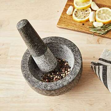 Cole & Mason 5.5-inch Granite Mortar & Pestle - Unpolished Stone Mortar & Pestle for Kitchen - Large...