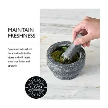 Cole & Mason 5.5-inch Granite Mortar & Pestle - Unpolished Stone Mortar & Pestle for Kitchen - Large Grinding Bowl for Herbs & Spices - 5.5"