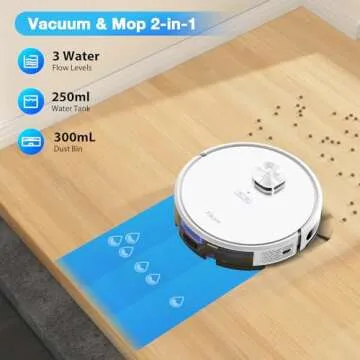 Tikom Robot Vacuum and Mop Combo, LiDAR Navigation, L9000 Robotic Vacuum Cleaner, 4000Pa Suction, 150Mins Max, Smart Mapping, 14 No-go Zones, Good for Pet Hair, Carpet, Hard Floor, White