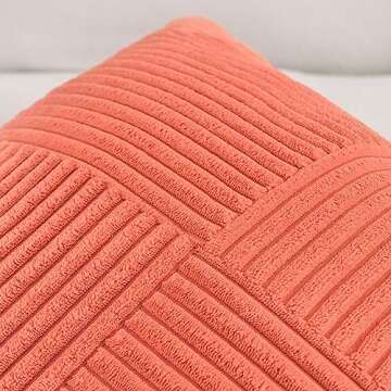 Fancy Homi Coral Lumbar Decorative Throw Pillow Covers 12x20 Inch for Living Room Couch, Rustic Farmhouse Boho Home Decor, Soft Striped Corduroy Rectangle Accent Peach Cushion Case 30x50 cm