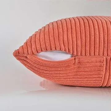 Fancy Homi Coral Lumbar Decorative Throw Pillow Covers 12x20 Inch for Living Room Couch, Rustic Farmhouse Boho Home Decor, Soft Striped Corduroy Rectangle Accent Peach Cushion Case 30x50 cm