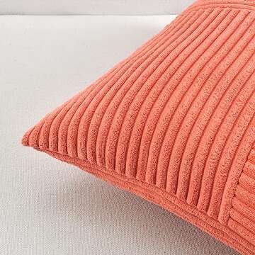 Fancy Homi Coral Lumbar Decorative Throw Pillow Covers 12x20 Inch for Living Room Couch, Rustic Farmhouse Boho Home Decor, Soft Striped Corduroy Rectangle Accent Peach Cushion Case 30x50 cm