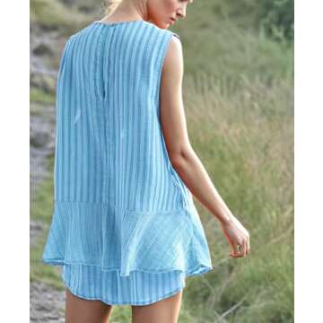 Aimiray Women's Two Piece Striped Sets Sleeveless Tops Lounge Shorts Matching Outfits Casual Summer Pajama Sets with Pockets(Blue-M)