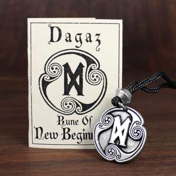 Dagaz Rune of New Beginnings Pendant Necklace - Norse Viking Fresh Start Amulet