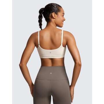 CRZ YOGA Women's Butterluxe Adjustable Spaghetti Strap Sports Bra - Scoop Neck Wireless Padded Yoga ...