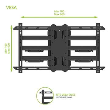 Kanto PDC650 Full Motion Corner TV Mount for 37-inch to 70-inch TVs | Supports up to 125 lbs | Swivel 40° | Tilt +15°/-3° | Black