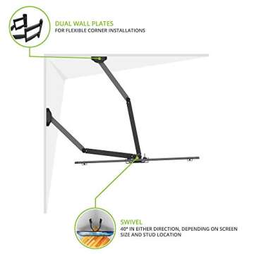 Kanto PDC650 Full Motion Corner TV Mount for 37-inch to 70-inch TVs | Supports up to 125 lbs | Swivel 40° | Tilt +15°/-3° | Black