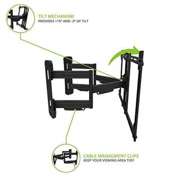 Kanto PDC650 Full Motion Corner TV Mount for 37-inch to 70-inch TVs | Supports up to 125 lbs | Swivel 40° | Tilt +15°/-3° | Black