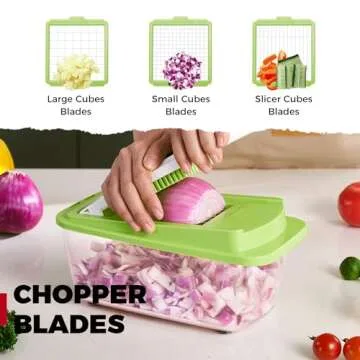 Kitexpert Vegetable Chopper,Onion Mincer,Dicer,Slicer with 8 Blades and Container with Lid,15-in-1 Multifunctional Vegetable Chopper,Home Essentials & Kitchen Gadgets, Salad Chopper.
