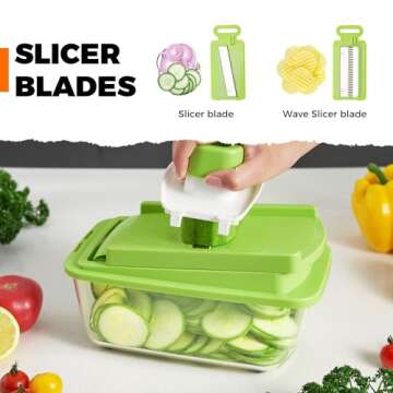 Kitexpert Vegetable Chopper,Onion Mincer,Dicer,Slicer with 8 Blades and Container with Lid,15-in-1 Multifunctional Vegetable Chopper,Home Essentials & Kitchen Gadgets, Salad Chopper.