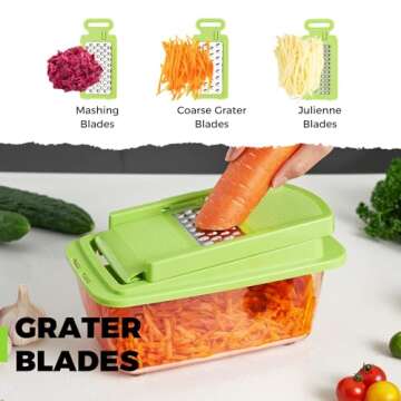 Kitexpert Vegetable Chopper,Onion Mincer,Dicer,Slicer with 8 Blades and Container with Lid,15-in-1 Multifunctional Vegetable Chopper,Home Essentials & Kitchen Gadgets, Salad Chopper.