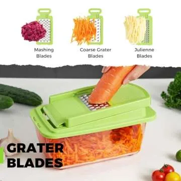 Kitexpert Vegetable Chopper,Onion Mincer,Dicer,Slicer with 8 Blades and Container with Lid,15-in-1 Multifunctional Vegetable Chopper,Home Essentials & Kitchen Gadgets, Salad Chopper.