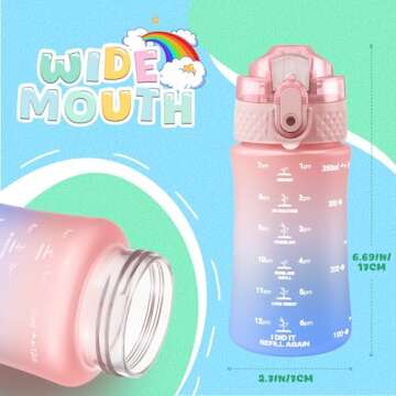 OLDLEY Kids Water Bottle for School, 12 oz (2 lids) BPA-Free Reusable Leak-proof Durable Tritan Plastic Bottles with Straw & Chug Lids, Anti-dust Spout Cover (Pink Blue)