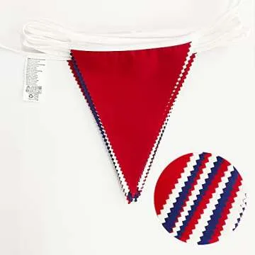 32Ft Red Blue White Banner Party Decorations Fabric Pennant Triangle Flag Bunting Garland for Patrio...
