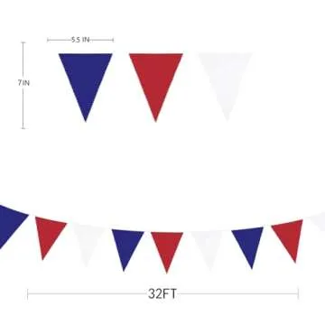 32Ft Red Blue White Banner Party Decorations Fabric Pennant Triangle Flag Bunting Garland for Patriotic 4th of July USA American Independence National Day Graduation Birthday Wedding Outdoor Decor