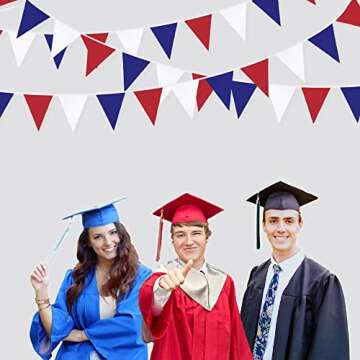 32Ft Red Blue White Banner Party Decorations Fabric Pennant Triangle Flag Bunting Garland for Patriotic 4th of July USA American Independence National Day Graduation Birthday Wedding Outdoor Decor