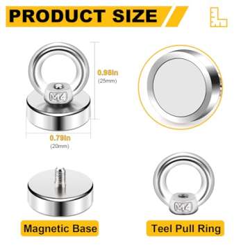 DIYMAG Magnetic Hooks, 40 Lbs Heavy Duty Rare Earth Neodymium Magnet Hooks with Countersunk Hole Eye...