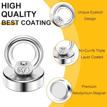 DIYMAG Magnetic Hooks, 40 Lbs Heavy Duty Rare Earth Neodymium Magnet Hooks with Countersunk Hole Eyebolt for Home, Kitchen, Workplace, Office and Garage, Pack of 6