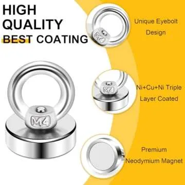 DIYMAG Magnetic Hooks, 40 Lbs Heavy Duty Rare Earth Neodymium Magnet Hooks with Countersunk Hole Eyebolt for Home, Kitchen, Workplace, Office and Garage, Pack of 6