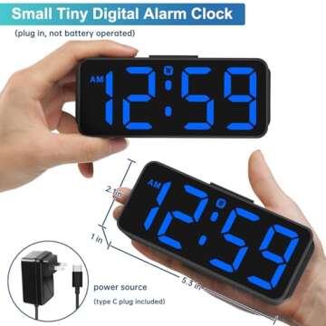 Peakeep Small Digital Alarm Clock Plug in for Bedrooms Bedside, Tiny Electric Clock Large Big Number...