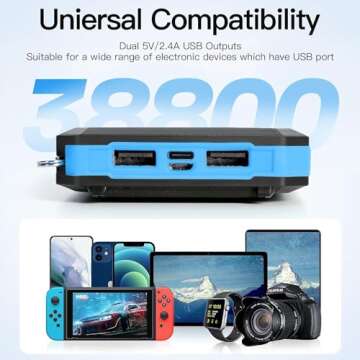 Portable Charger, Solar Charger, 38800mAh Solar Power Bank with 2.4A USB-A Output Ports Compatible with iPhone, Samsung Galaxy, and More, Dual Emergency LED Flashlight Perfect for Hiking, Camping