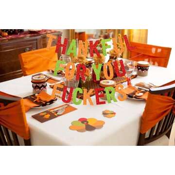Thankful for You Banner - Glittery Thanksgiving Decoration for Mantel and Porch, Pre-Assembled Party...