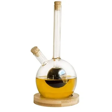 Lily's Home Elegant Glass Olive Oil & Vinegar Dispenser with Bamboo Coaster