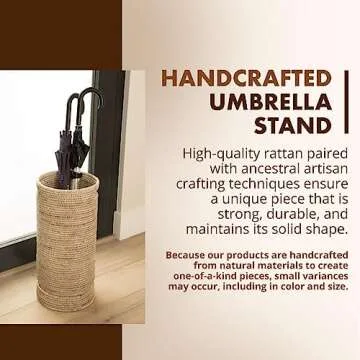 KOUBOO La Jolla Rattan Umbrella Stand, Handmade, White Wash, Umbrella Holder, Sturdy, Waking Sticks,...