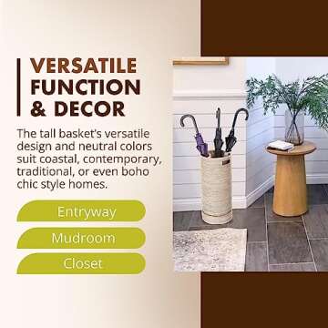 KOUBOO La Jolla Rattan Umbrella Stand, Handmade, White Wash, Umbrella Holder, Sturdy, Waking Sticks, Canes, Entryway, Mudroom, Office, Dip Tray, Home Decor