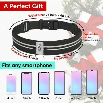 Slim Running Belt with Reflective Pockets for Phones