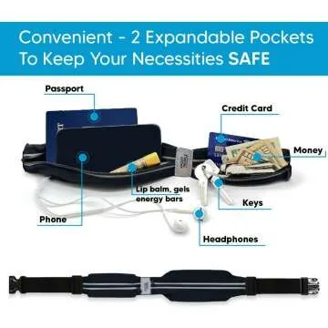 Slim Running Belt with Reflective Pockets for Phones