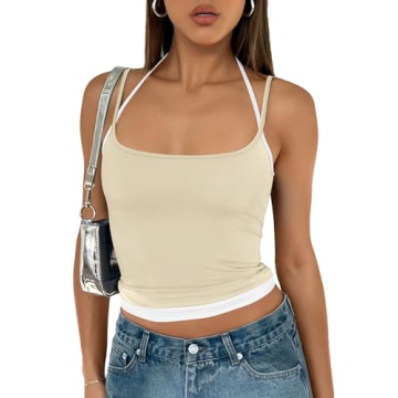 Trendy Queen Women's Camisole Y2K Tops Adjustable Spaghetti Strap Tank Tops Cute Going Out Crop Tops...