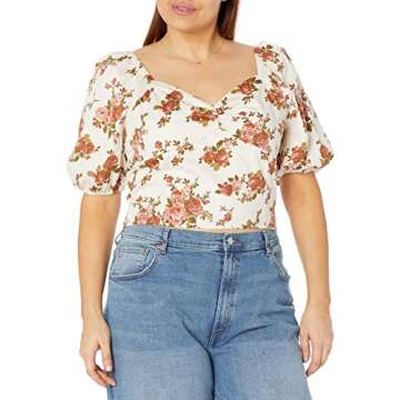 The Drop Women's Annie Sweetheart Neckline Puff-Sleeve Smocked Back Top