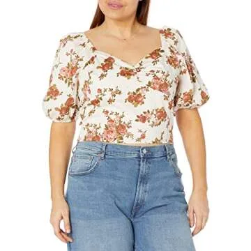 The Drop Women's Annie Sweetheart Neckline Puff-Sleeve Smocked Back Top