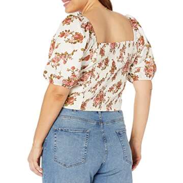 The Drop Women's Annie Sweetheart Neckline Puff-Sleeve Smocked Back Top