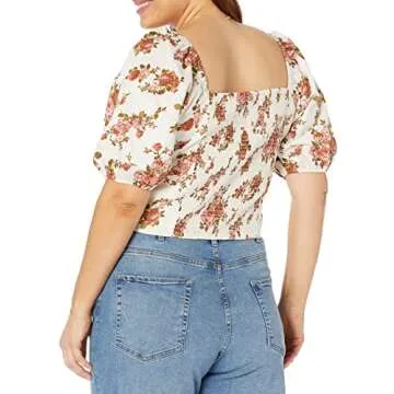 The Drop Women's Annie Sweetheart Neckline Puff-Sleeve Smocked Back Top