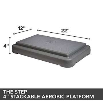 The Step (Made in USA) 4 Inch Stackable Aerobic Exercise Platform (Grey) with Non-Slip Surface and Nonskid Feet to Prevent Sliding