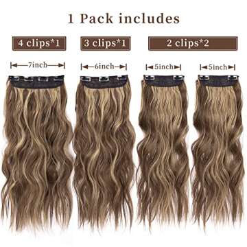 4PCS Clip in Hair Extensions Honey Blonde Mixed Light Brown 20 Inch Long Wavy Synthetic Hair Extensi...