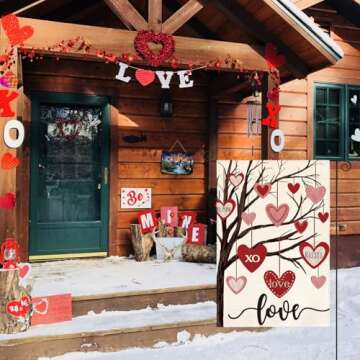 AVOIN colorlife Valentines Day Garden Flag 12x18 Inch Double Sided Outside, Love Heart Tree Rustic A...