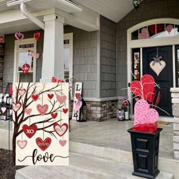 AVOIN colorlife Valentines Day Garden Flag 12x18 Inch Double Sided Outside, Love Heart Tree Rustic Anniversary Wedding Yard Outdoor Flag