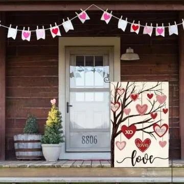 AVOIN colorlife Valentines Day Garden Flag 12x18 Inch Double Sided Outside, Love Heart Tree Rustic Anniversary Wedding Yard Outdoor Flag