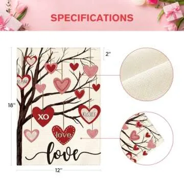 AVOIN colorlife Valentines Day Garden Flag 12x18 Inch Double Sided Outside, Love Heart Tree Rustic Anniversary Wedding Yard Outdoor Flag