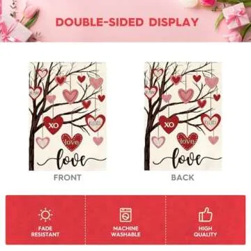 AVOIN colorlife Valentines Day Garden Flag 12x18 Inch Double Sided Outside, Love Heart Tree Rustic Anniversary Wedding Yard Outdoor Flag