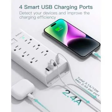 Addtam Power Strip Surge Protector with USB Ports & Extension Cord