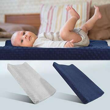 Babebay Changing Pad Cover - Ultra Soft Minky Dots Plush Changing Table Covers Breathable Changing Table Sheets Wipeable Changing Pad Covers Suit for Baby Boys and Girls (Lt Grey & Navy Blue)