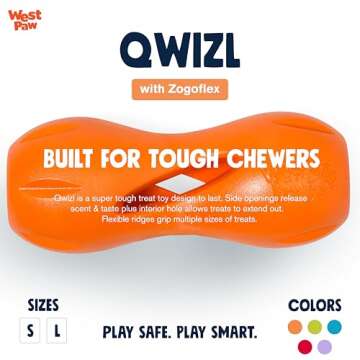 West Paw Zogoflex Qwizl Dog Puzzle Treat Toy – Interactive Chew Toy for Dogs – Dispenses Pet Treats – Brightly-Colored Dog Enrichment Toy for Aggressive Chewers, Fetch, Catch, Large 6.5", Tangerine