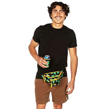 Tipsy Elves King of Tigers Fanny Pack w/Drink Holder - Retro Secret Hidden Pocket Belt Bag - Small Travel Bag Flexible Secure Attached Beverage Holster