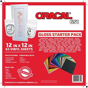 Oracal 651 Popular Pack - Adhesive Craft Vinyl for Cricut, Silhouette, Cameo, Craft Cutters, Printer...